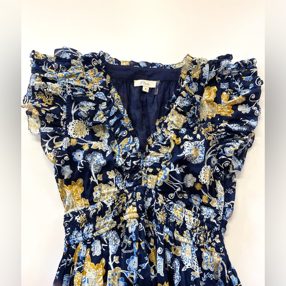 Elan 100% Cotton Emma Tiered Floral Navy Midi Dress SMALL Cottagecore Feminine - Picture 7 of 10